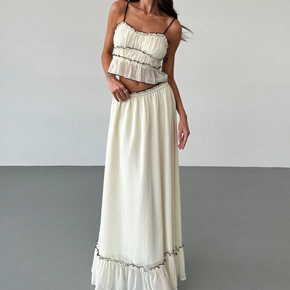 Apricot Casual Women's Vacation Contrast Trim Layered Camisole Top & Skirt - Picture 6 of 9